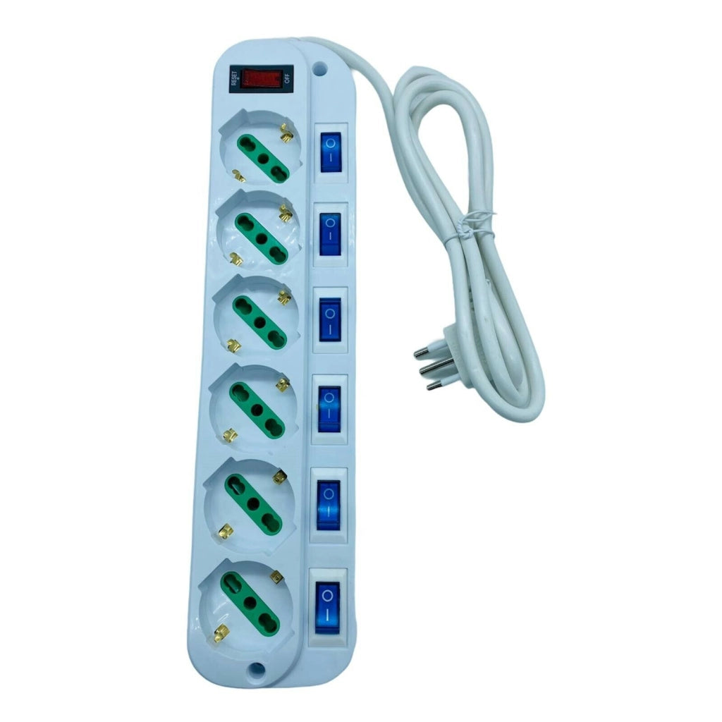 Multipresa Ciabatta Elettrica con 6 Prese Universali ITA 10/16A schuko bipasso