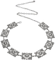 Cinturone con cinghia metallica 23,6 cm - Catena di chiusura argentata antica - Accessorio da donna - Stile occidentale/jeans - Stile tibetano