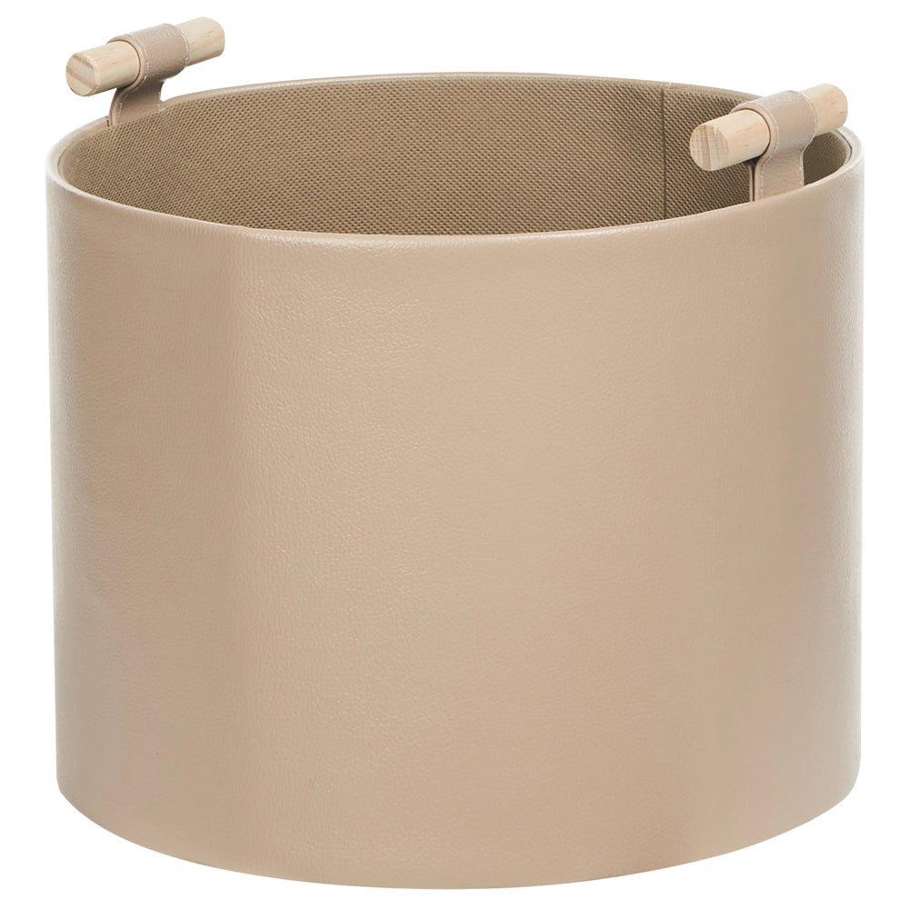 Set di 3 cesti portaoggetti fatti a mano con manici in ecopelle beige