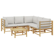 Set di mobili da giardino mobili da esterno 6 pezzi con cuscini in bambù grigio chiaro 02_0016773