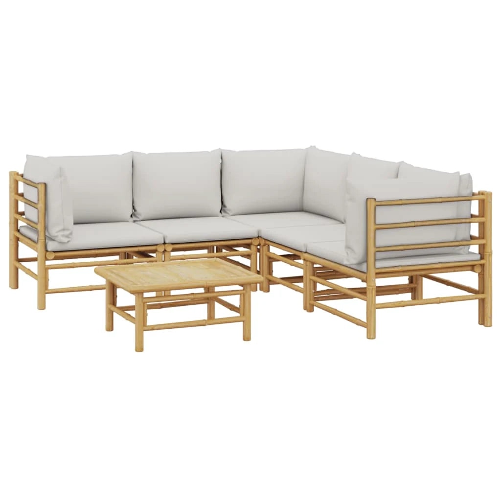 Set di mobili da giardino mobili da esterno 6 pezzi con cuscini in bambù grigio chiaro 02_0016773