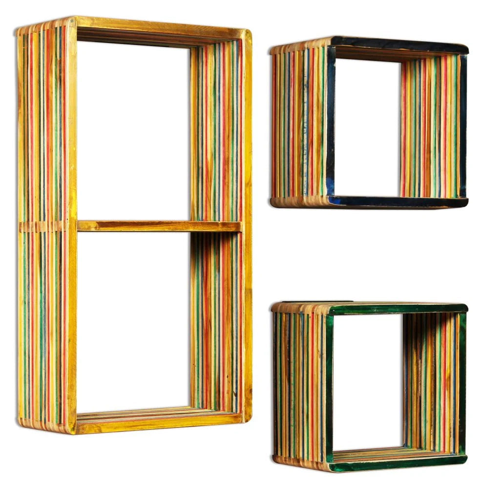 Set di 3 mensole da parete in teak massello riciclato multicolore 2702226/2