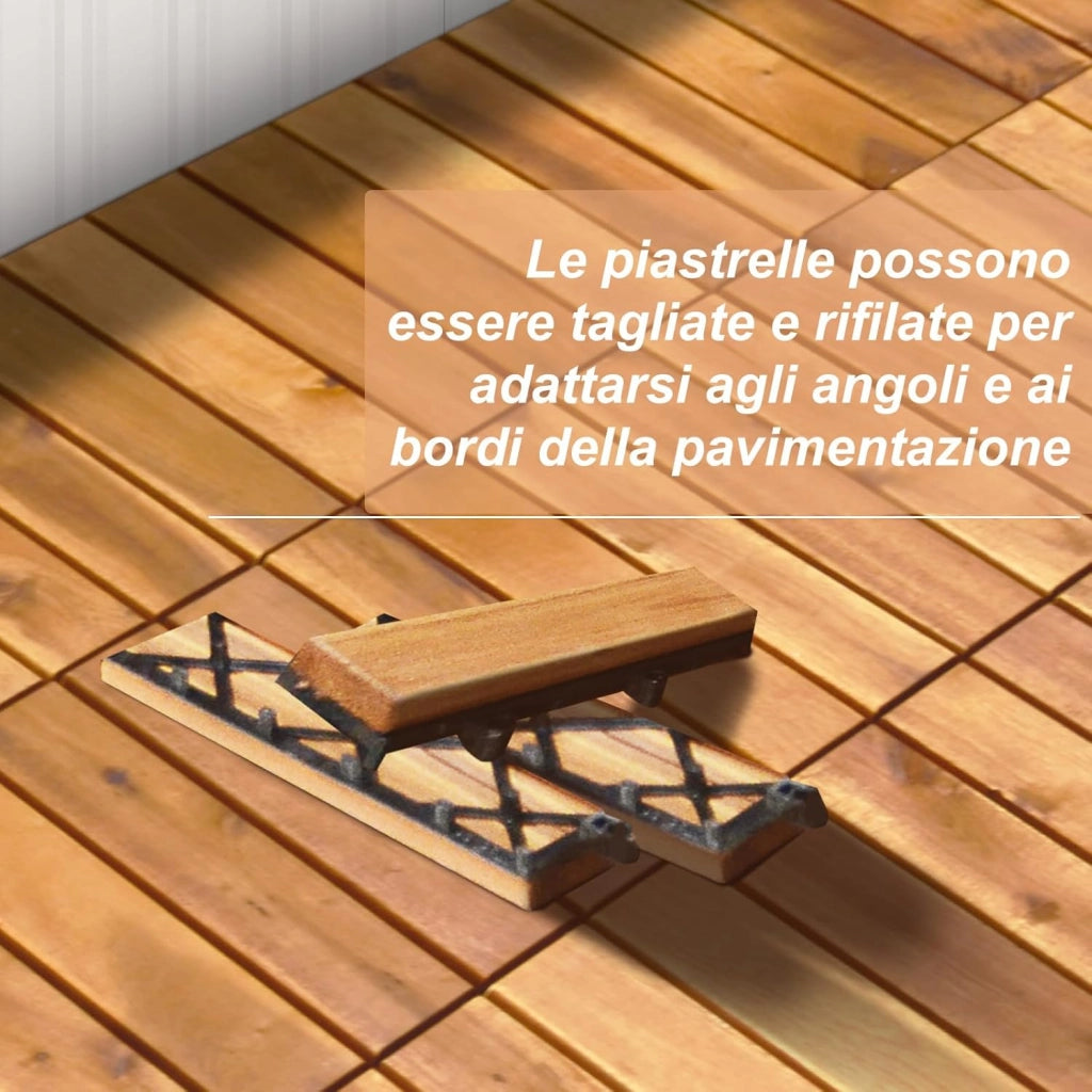 Pavimento Esterno in Legno di Acacia, 27 Piastrelle 30 x 30 cm, Senza Attrezzi, Superficie 2,43 ㎡, Mattonelle in legno per Interno Esterno Balcone Soggiorno (Stile 2)