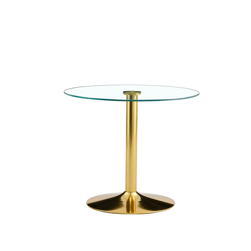 Tavolo bar rotondo in vetro temperato trasparente 85 cm; base in metallo dorato