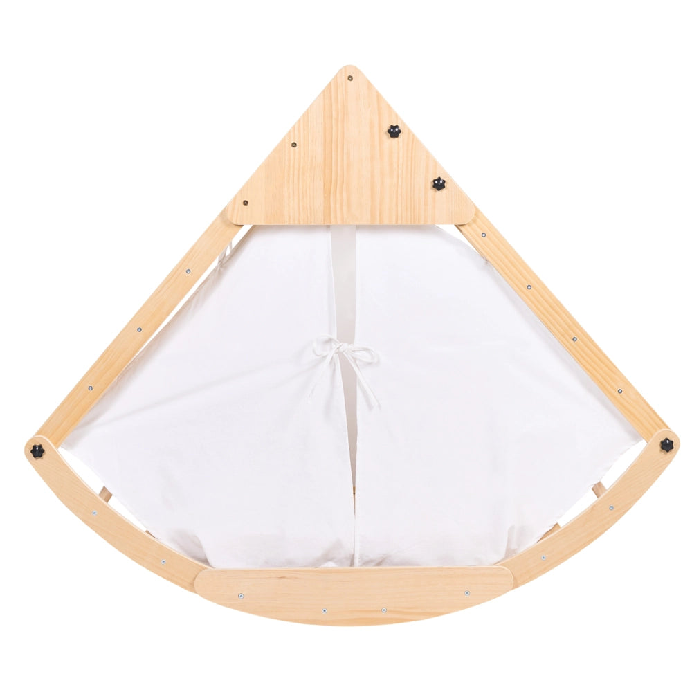 Set triangolare Pikler in legno di pino marrone chiaro, struttura da arrampicata Montessori 4 in 1 con arco e rampa, per la cameretta dei bambini