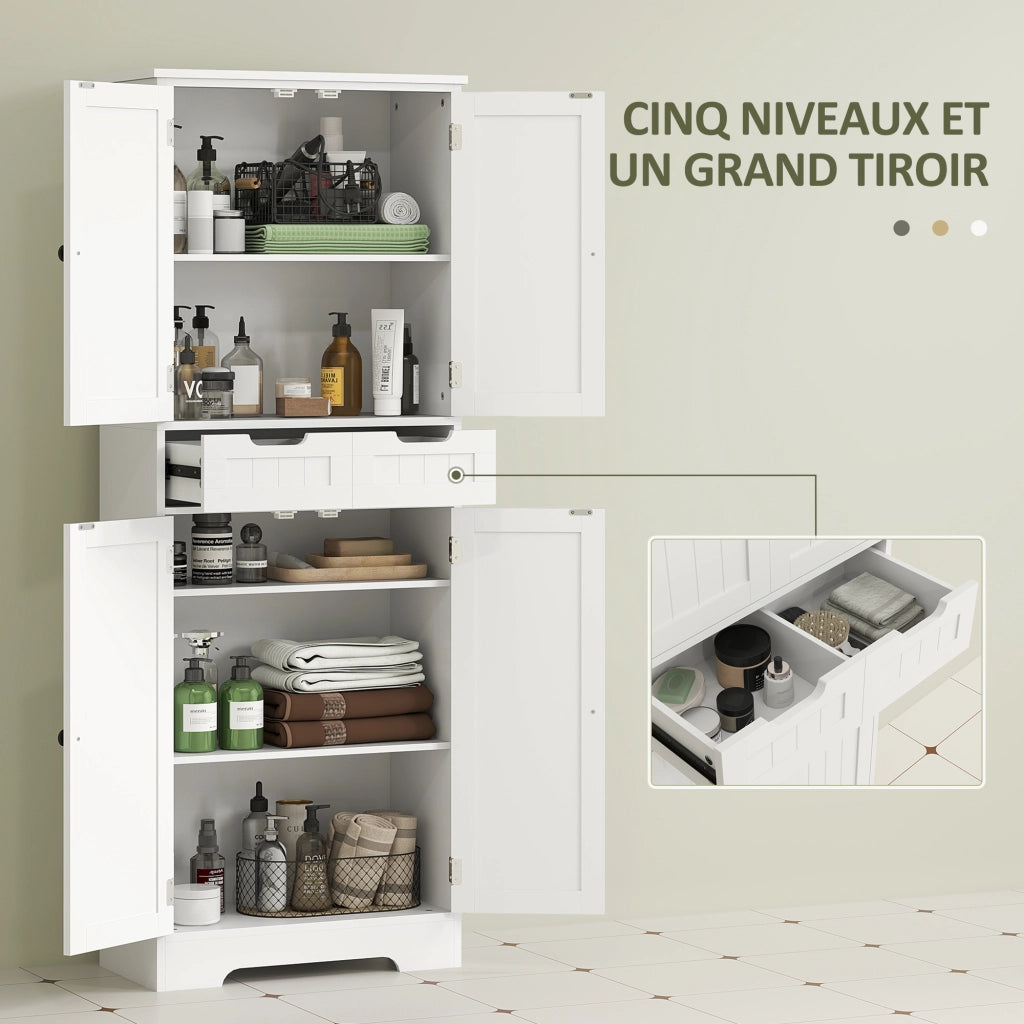 Mobile da bagno con cassetto, ante e ripiano regolabile ¨C Zephmum ¨C Bianco 60x30x160 cm