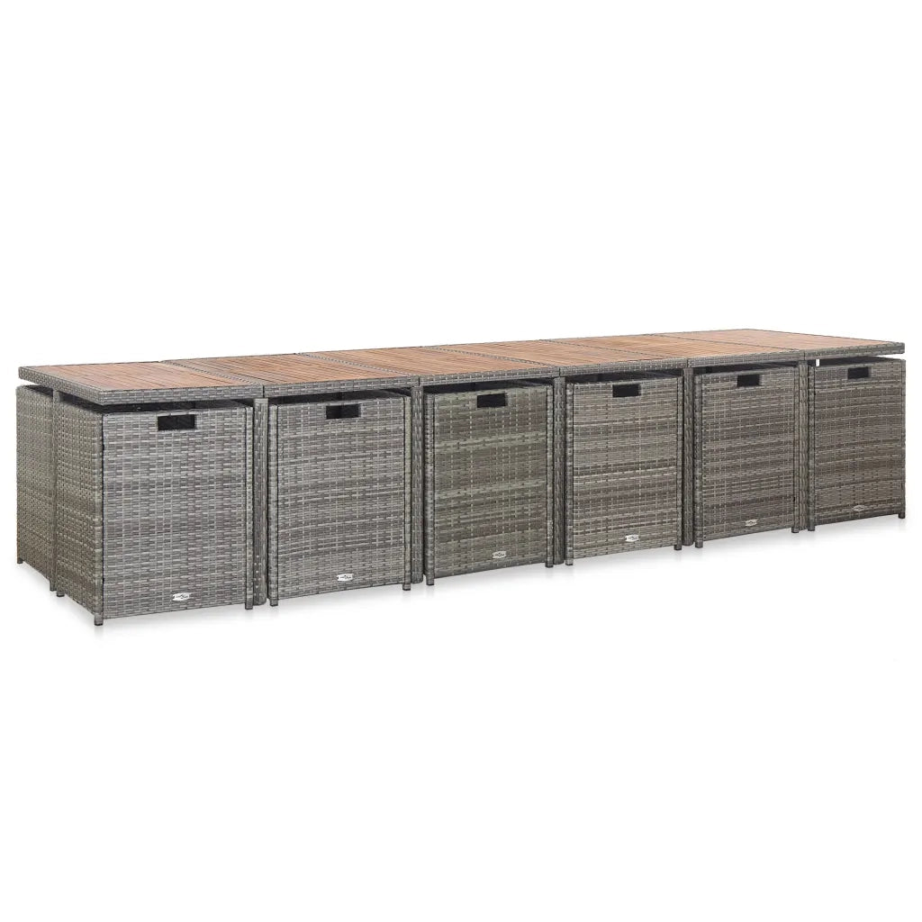 Set da Pranzo per Esterni 17 pz con Cuscini Polyrattan Grigio 46433