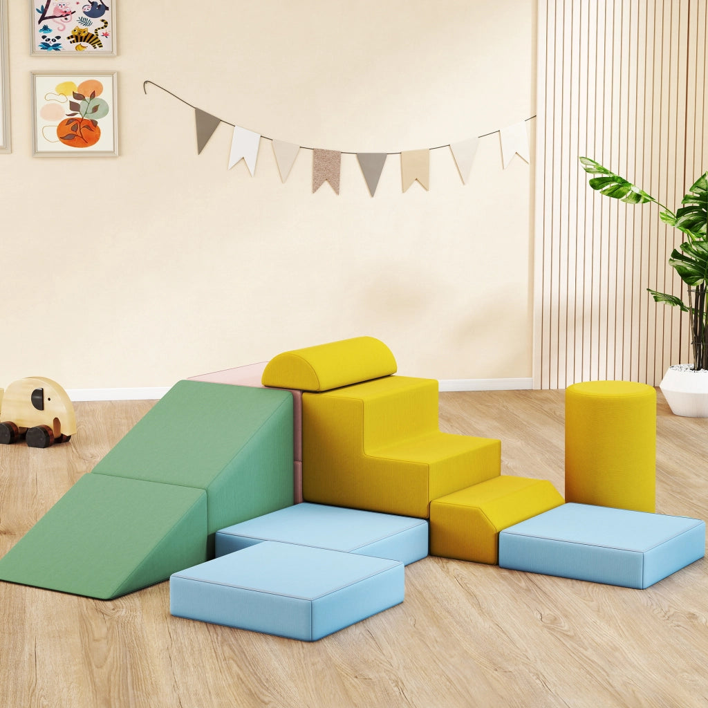Set di blocchi morbidi per bambini ¨C zephmum ¨C 12 pezzi tessuto lavabile pastello