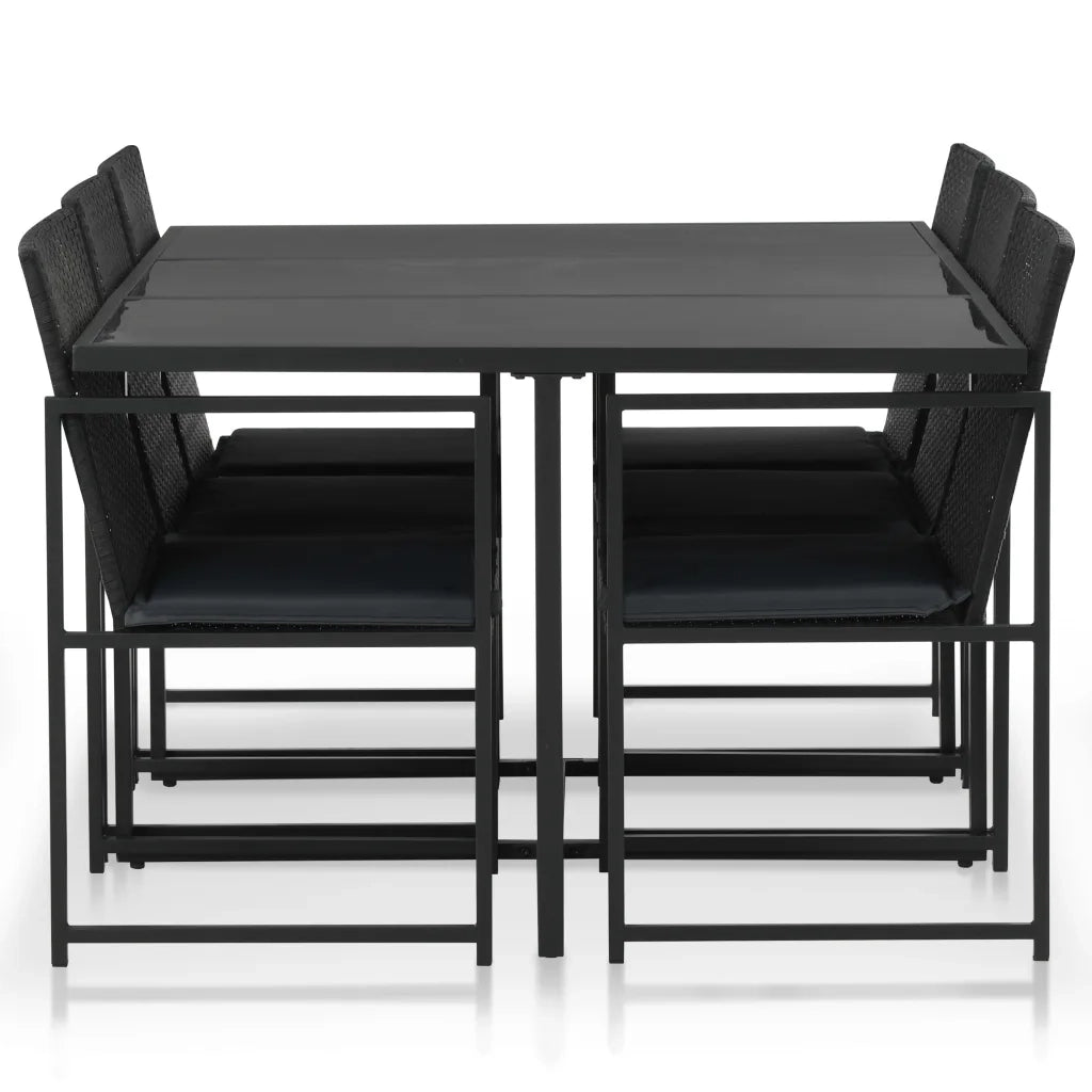 Set da Pranzo da Giardino 7 pz con Cuscini in Polyrattan Nero 44444