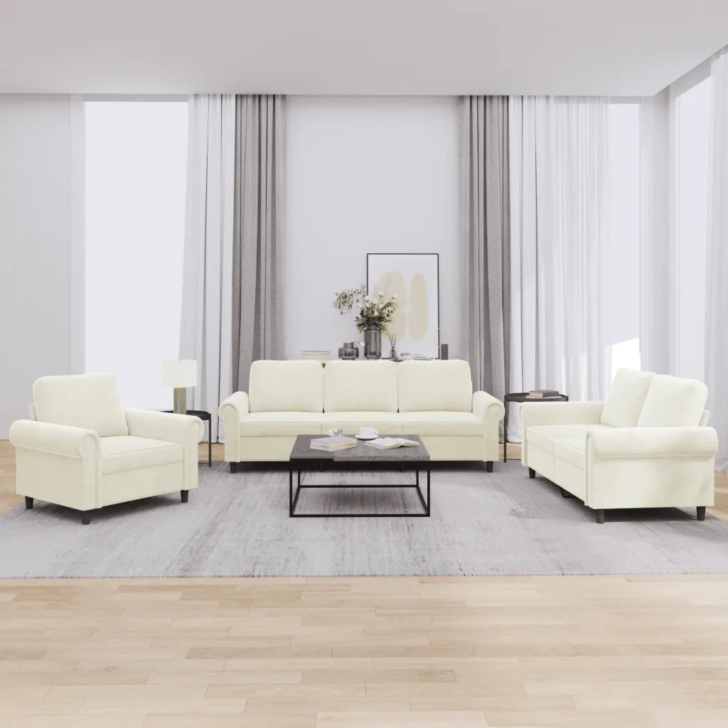 Set di Divani 3 pz con Cuscini Crema in Velluto 3202178
