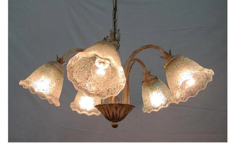 LAMPADARIO GHIAIA A 5 LUCI IN FERRO BATTUTO LAMPADE LAMPIONE APPLIQUE LANTERNA