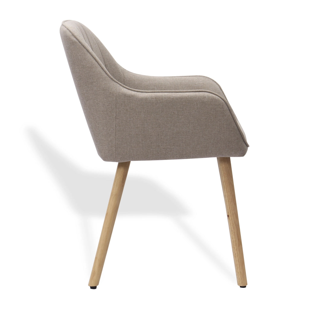 Sedia da Pranzo con Braccioli Integrati e Schienale Alto Ergonomico, Gambe in Legno, in Tessuto e Metallo, Cachi