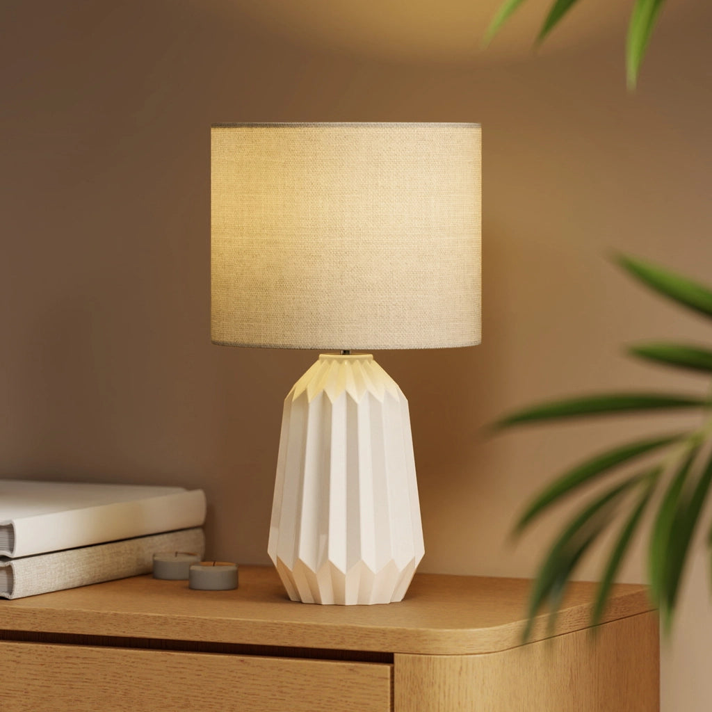 Lampada da tavolo con paralume in lino ¨C zephmum ¨C bianco 22x22x39 cm
