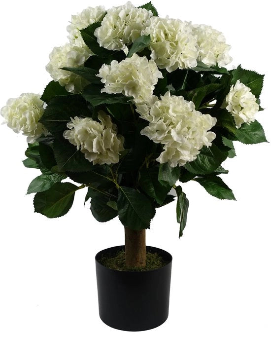 Albero in fioritura realistico, 70 cm, hortensia bianca