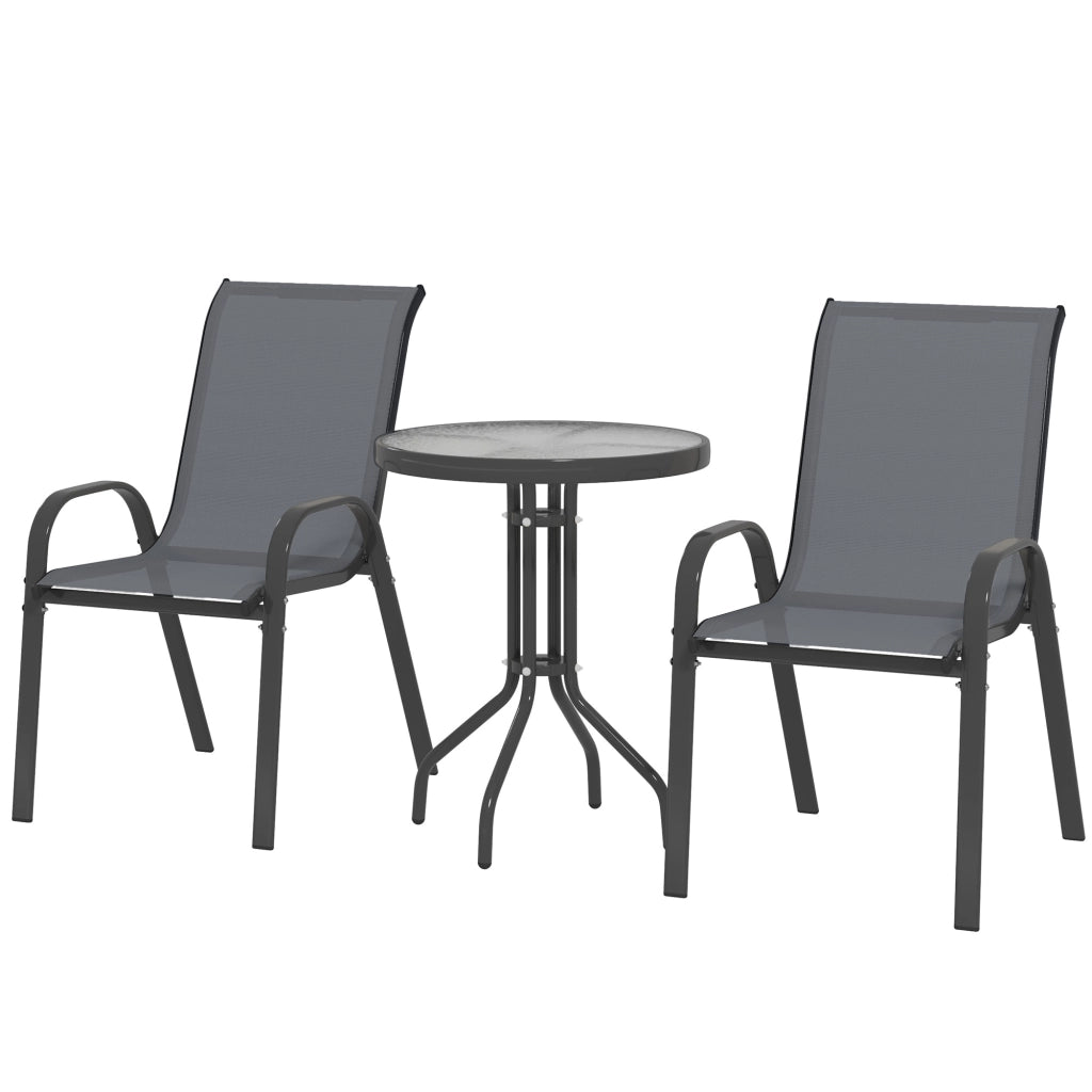 Set Giardino 3 Pezzi con 2 Sedie e Tavolino Rotondo ¨C zephmum ¨C Grigio Scuro Acciaio ?60x71 cm