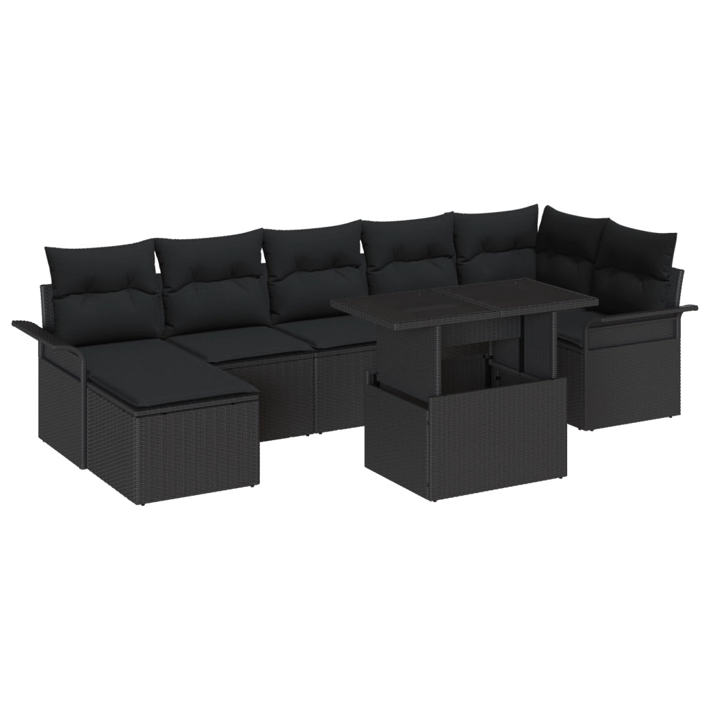 Set di Divani da Giardino da 8 Pezzi con Cuscini Nero Polyrattan