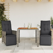 Set BistrÃ² da Giardino 3 pz con Cuscini in Polyrattan Grigio