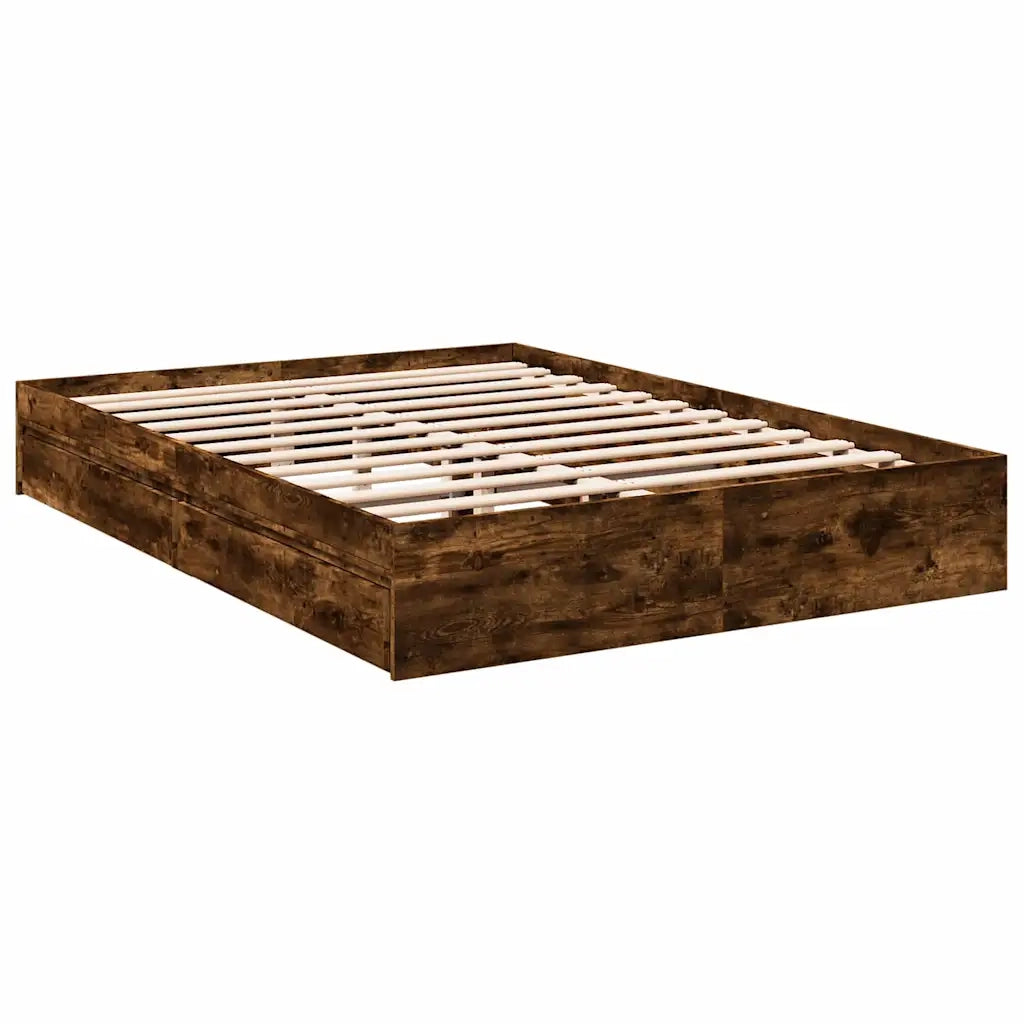 Letto matrimoniale | Letto per adulti | Giroletto con Cassetti Rovere Fumo 160x200 cm Legno Multistrato