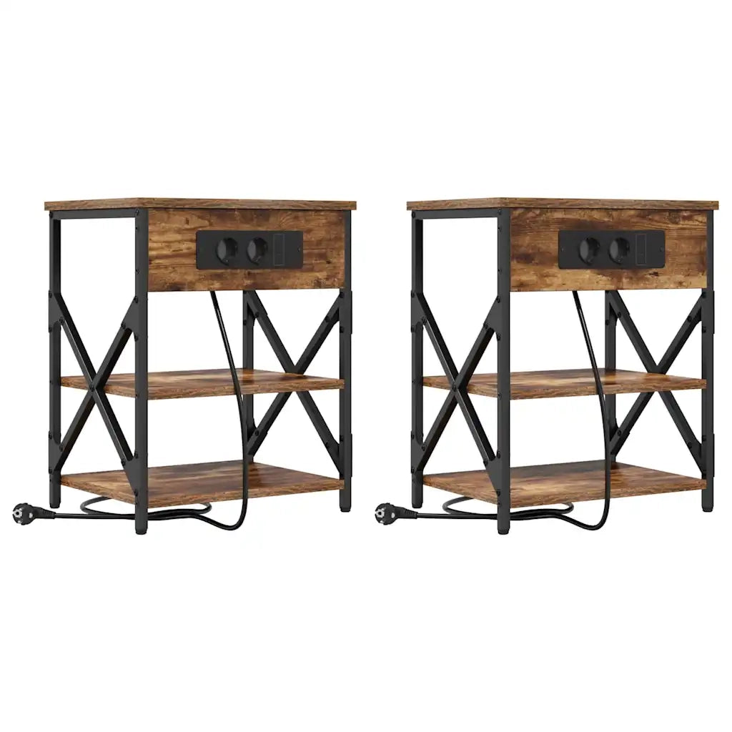 vidaXL Comò con stazione di ricarica con lo scaffale 2 pcs Rovere fumo