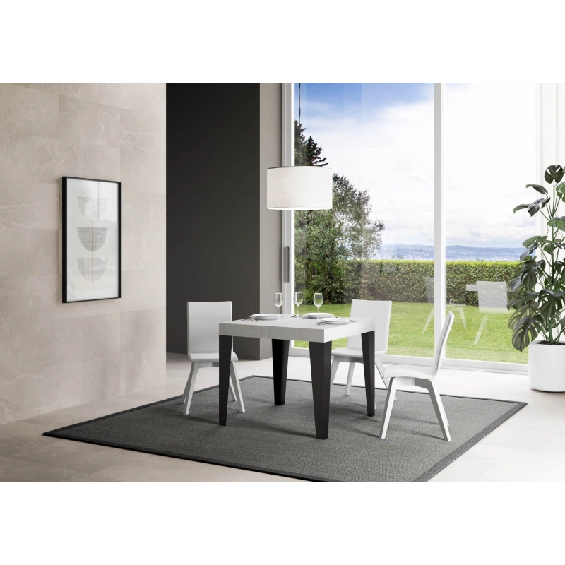Tavolo allungabile 90x90/246 cm Flame Premium telaio Antracite - Bianco Frassino