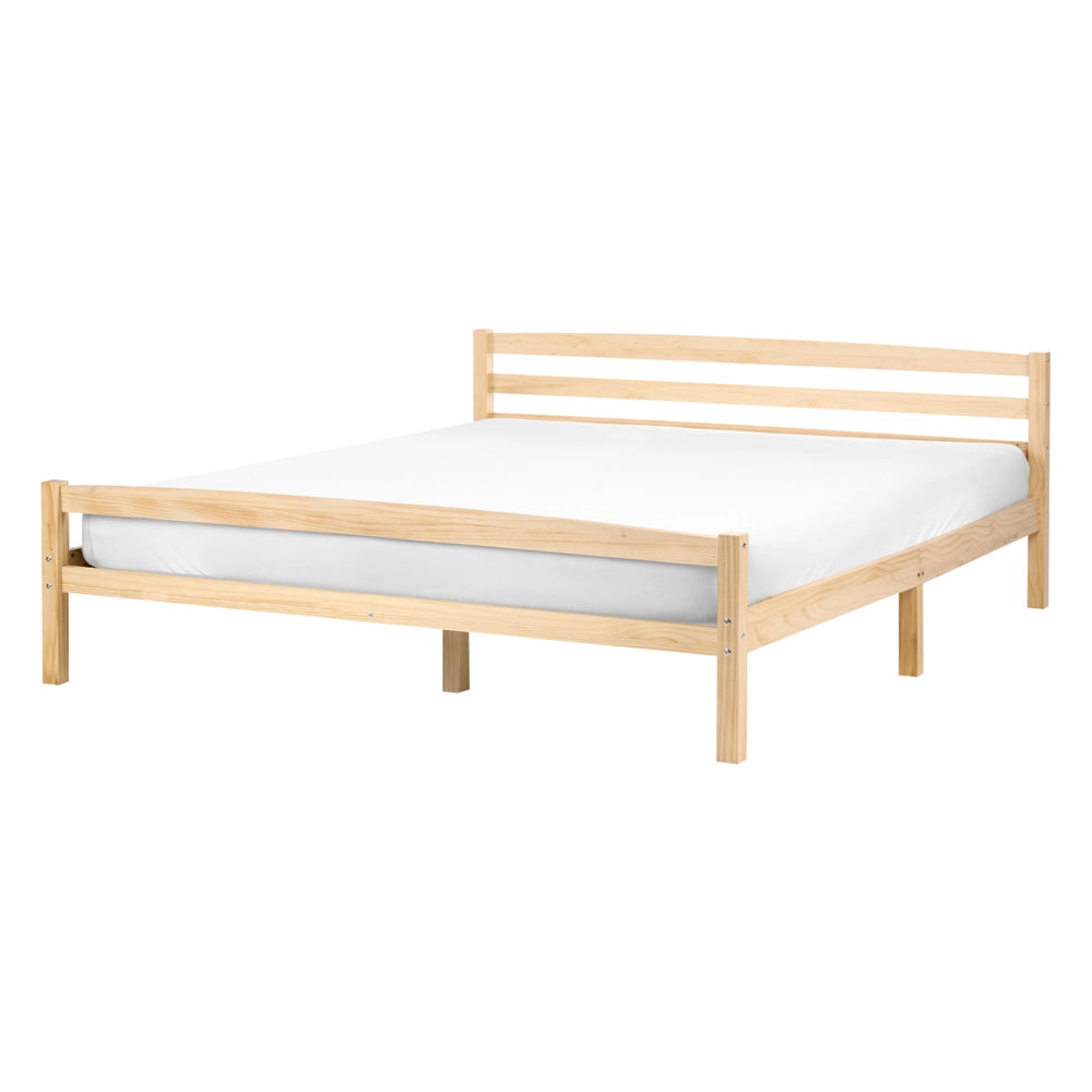 Letto matrimoniale in legno di pino chiaro 140 x 200 Testiera a doghe minimalista