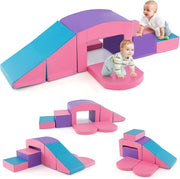 6 Blocchi di Schiuma per Arrampicata, Gioco Morbido per Bambini, Set di Costruzioni Colorate per Arrampicarsi e Strisciare con Tunnel, Scale e Rampetta per Bambini 12 Mesi + (Viola)