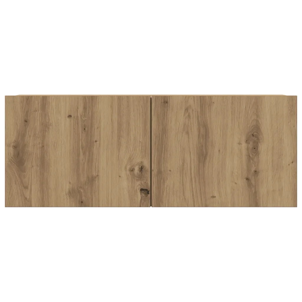 Set di 2 moderni e pratici mobili porta TV a parete 80 x 30 x 30 cm realizzati in legno di rovere composito finitura artigianale 02_0051005