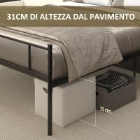 Struttura Letto Una Piazza e Mezza in Acciaio con Doghe Integrate, Testiera e Pediera, 140x200cm