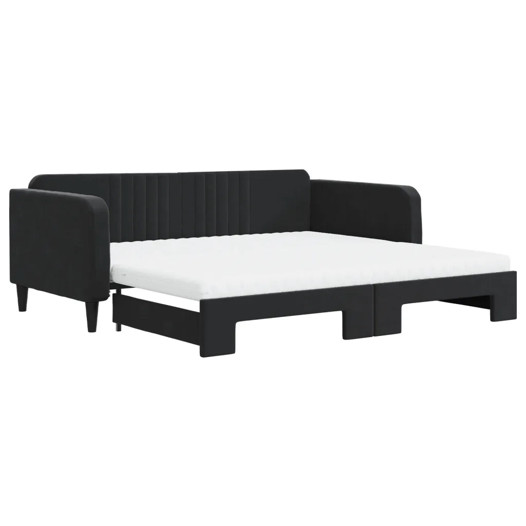 Divano Letto Estraibile con Materassi Nero 100x200 cm Velluto 3197098