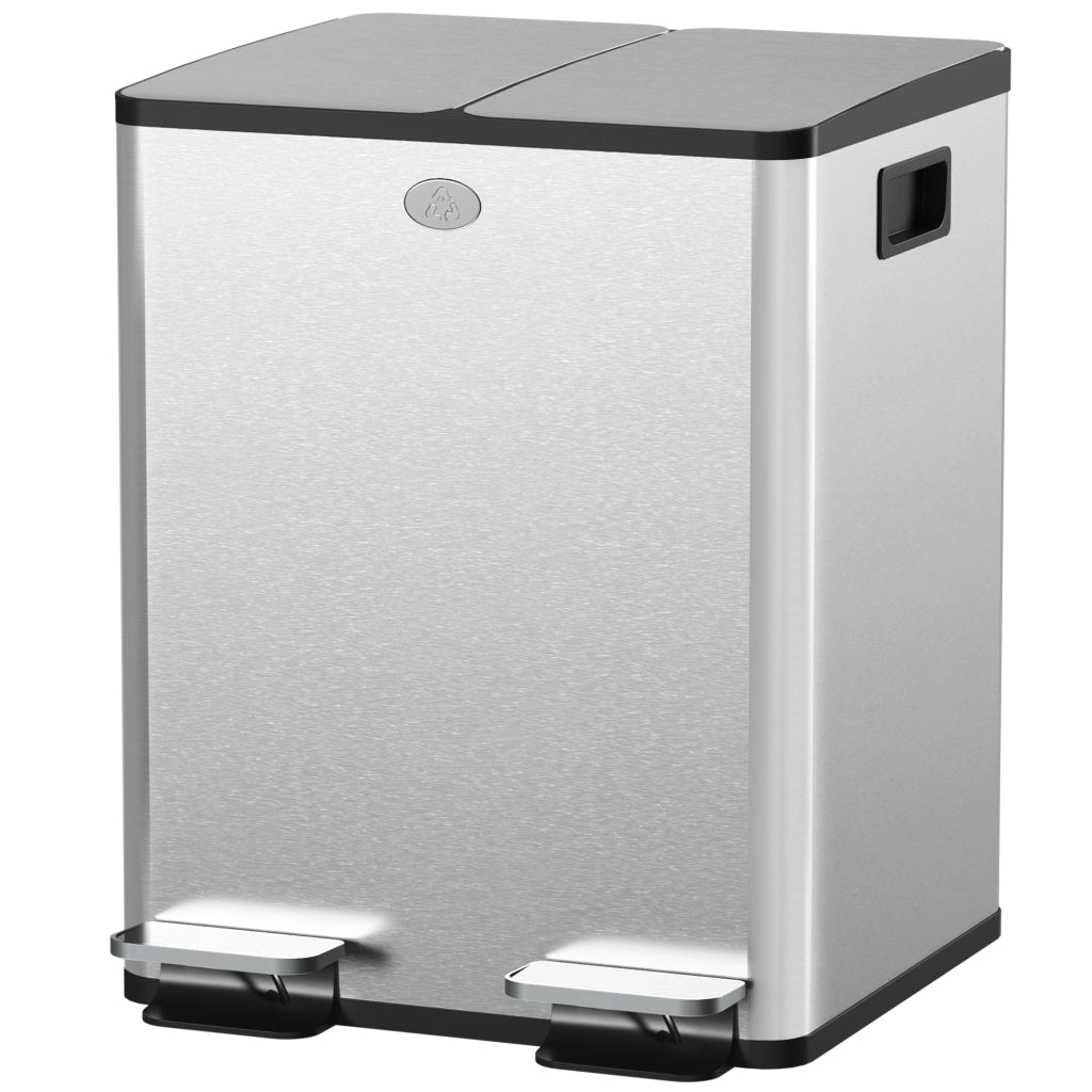 Bidone Immondizia a 2 Sezioni da 20L con Chiusura Silenziosa, in Acciaio Inox e PP, 45.8x36x51.6 cm