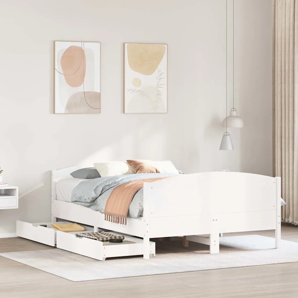 Letto matrimoniale | Letto per adulti | Letto senza Materasso Bianco 135x190 cm Legno Massello di Pino
