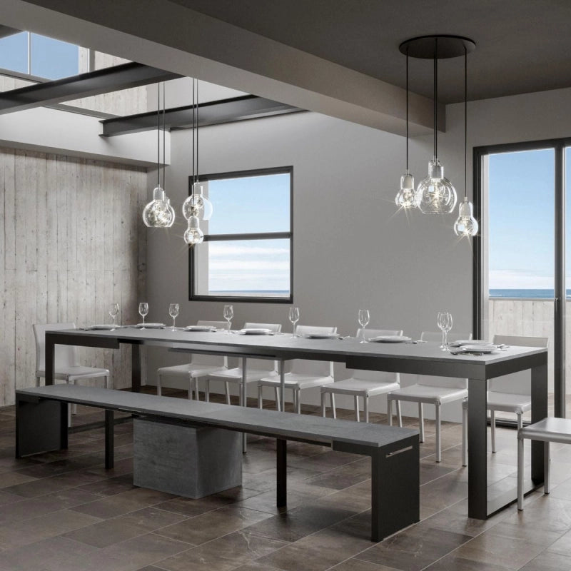 Tavolo allungabile 90x180/440 cm Tecno Evolution telaio Antracite - Cemento