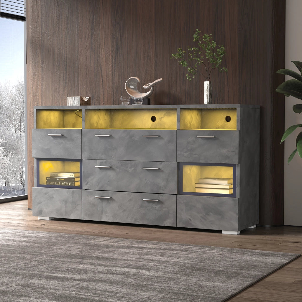 Mobile TV moderno - Zephmum- 140 cm, grigio, illuminazione LED, porte in acrilico trasparente