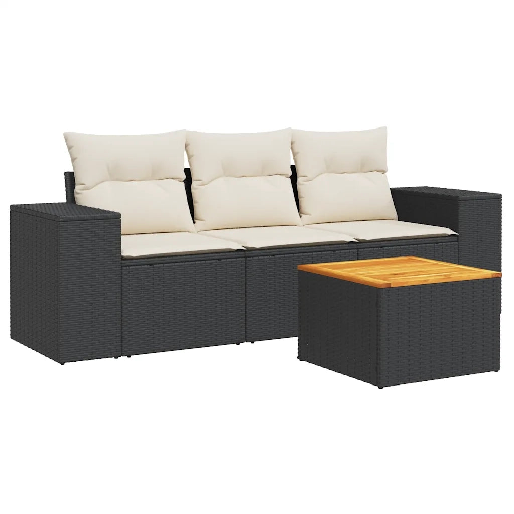 Set Divani da Giardino 4 pz con Cuscini Nero in Polyrattan