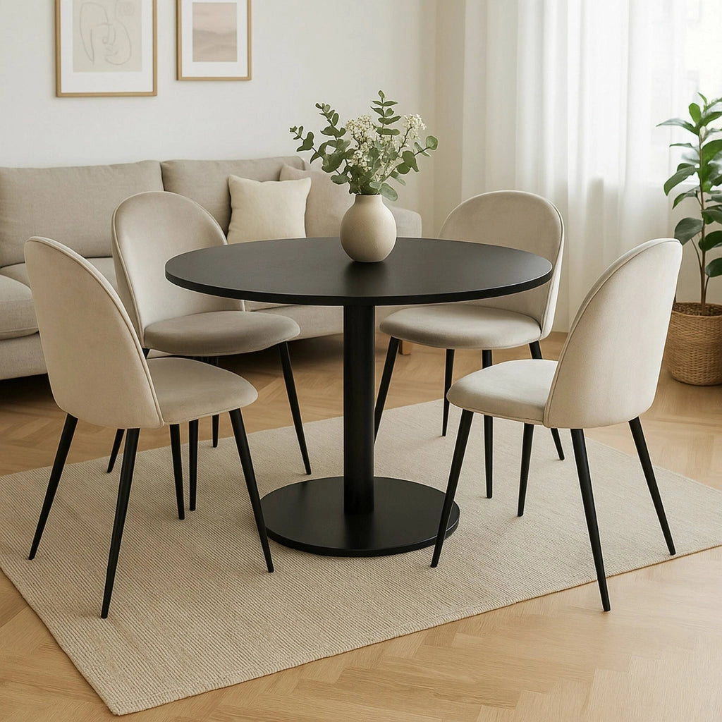 Set di 4 sedie Achito, Poltrona rivestita in velluto, Sedia da pranzo imbottita, Seduta per riunioni, 51x54h82 cm, Panna