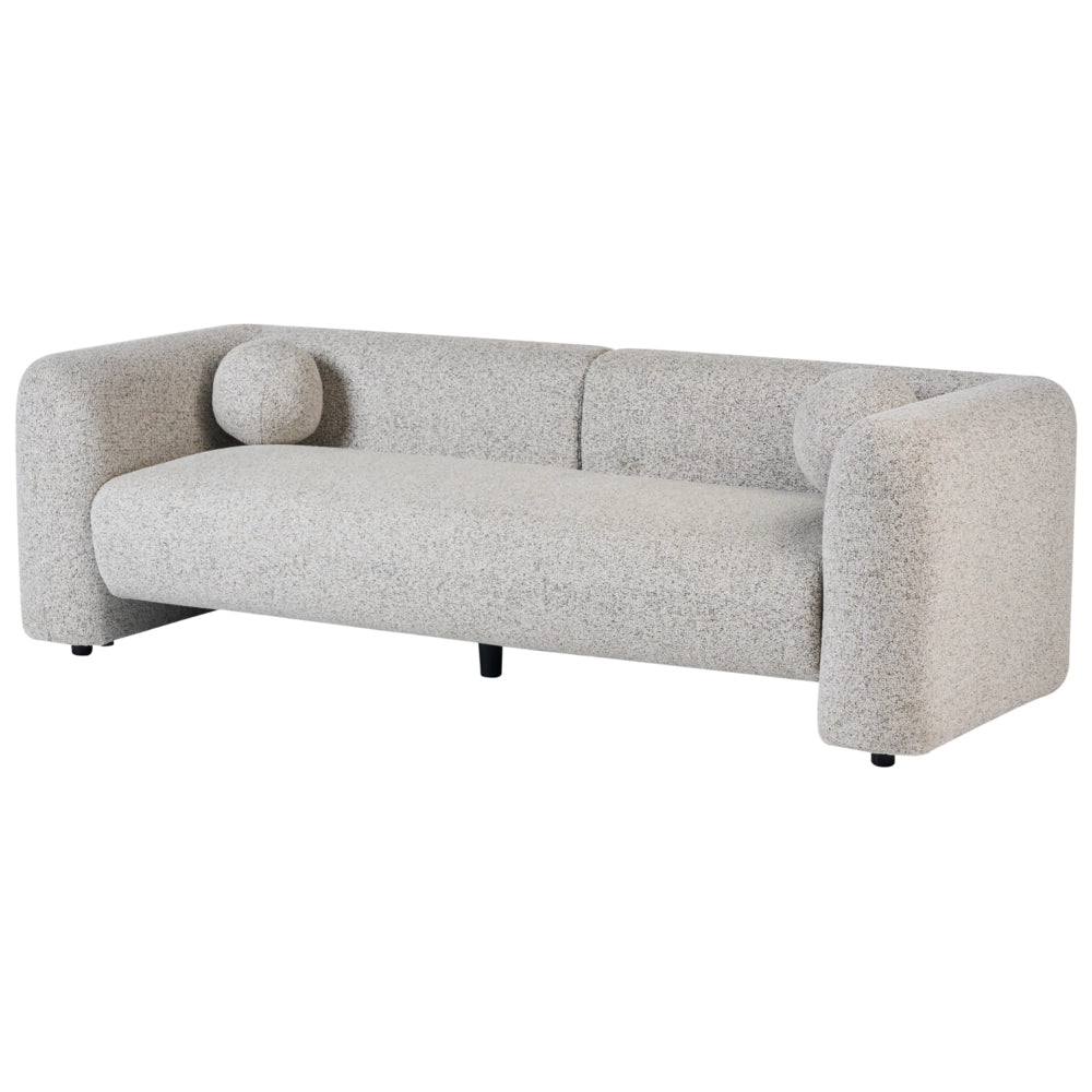 Set da salotto composto da divano a 5 posti e 2 poltrone in tessuto bouclè beige con cuscini aggiuntivi stile glamour retrò soggiorno