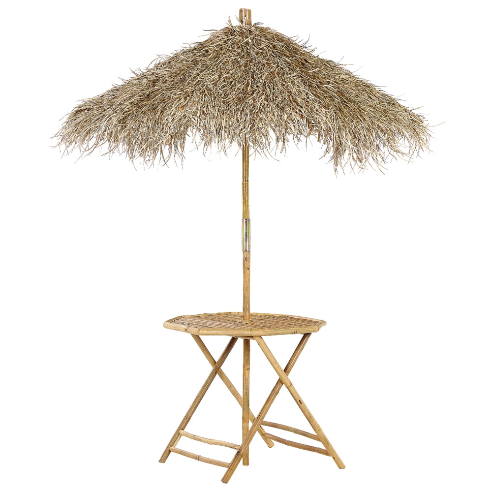 Tavolo bistrot pieghevole legno di bambù chiaro con ombrellone 245 cm giardino terrazza balcone