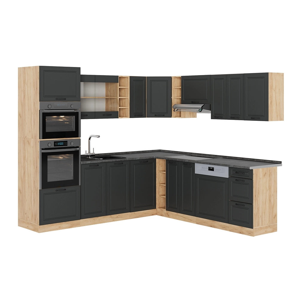 Cucina angolare completa R-Line Antracite rustico/Rovere dorato 247 x 237 cm, PL Antracite Vicco