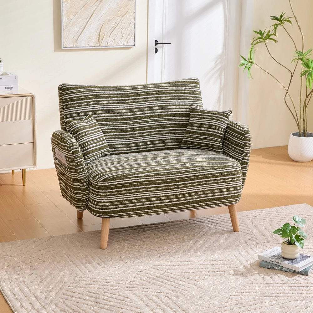 Divano 2 posti ¨C Minimal ¨C Tessuto grigio chiaro imbottito con braccioli e cuscini