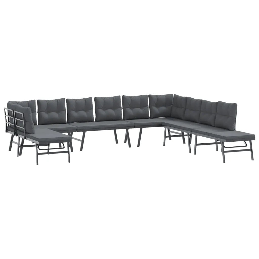 Set Panche Giardino Cuscini 7pz Nere Acciaio Verniciato Polvere