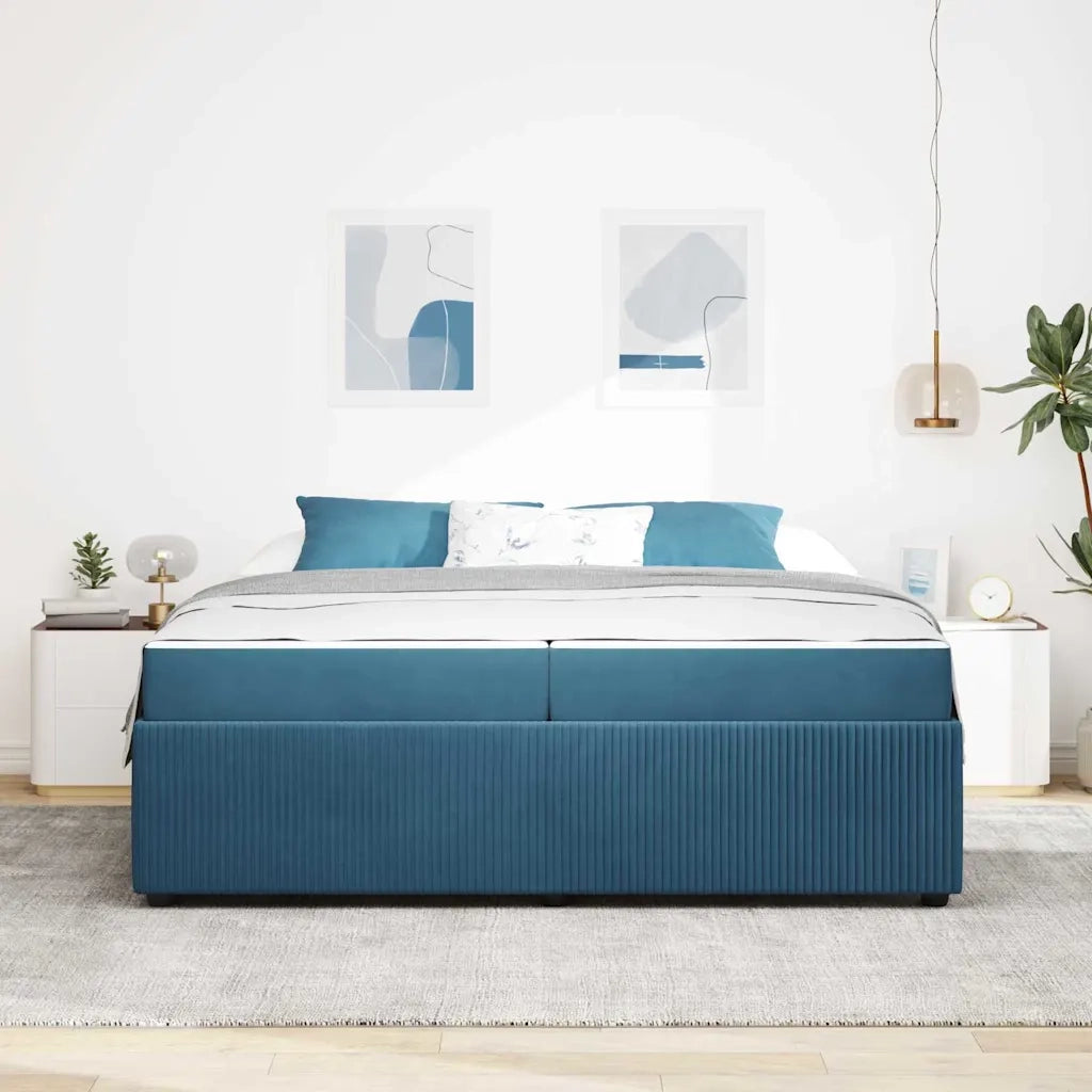 Struttura del letto con materasso Blu 200 x 200 cm Tessuto