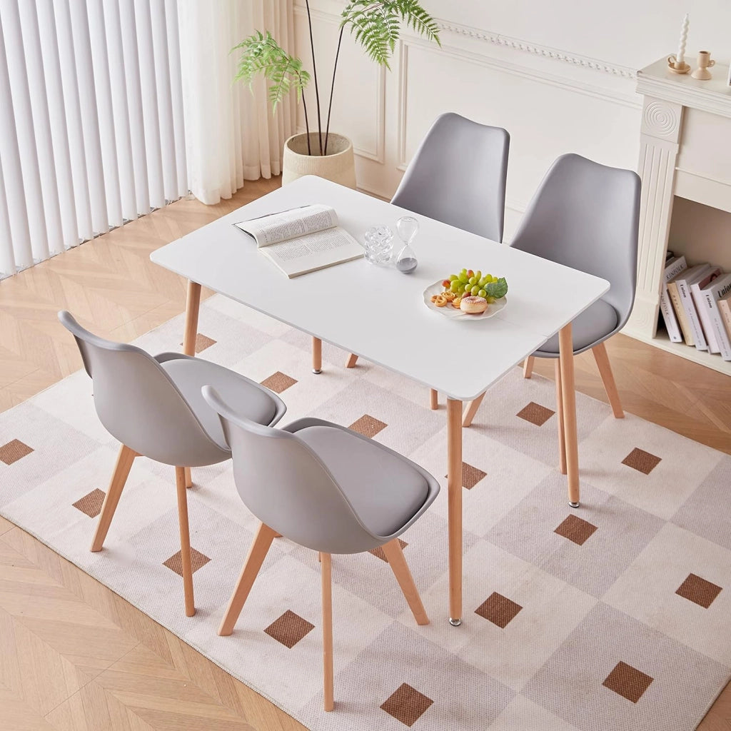 GrandCA HOME Tavolo da Pranzo Rettangolare Tavolo da Cucina con Gambe in Legno Massello, Struttura di Giunzione MDF Desktop, per Sala da Pranzo, Soggiorno, Bianco