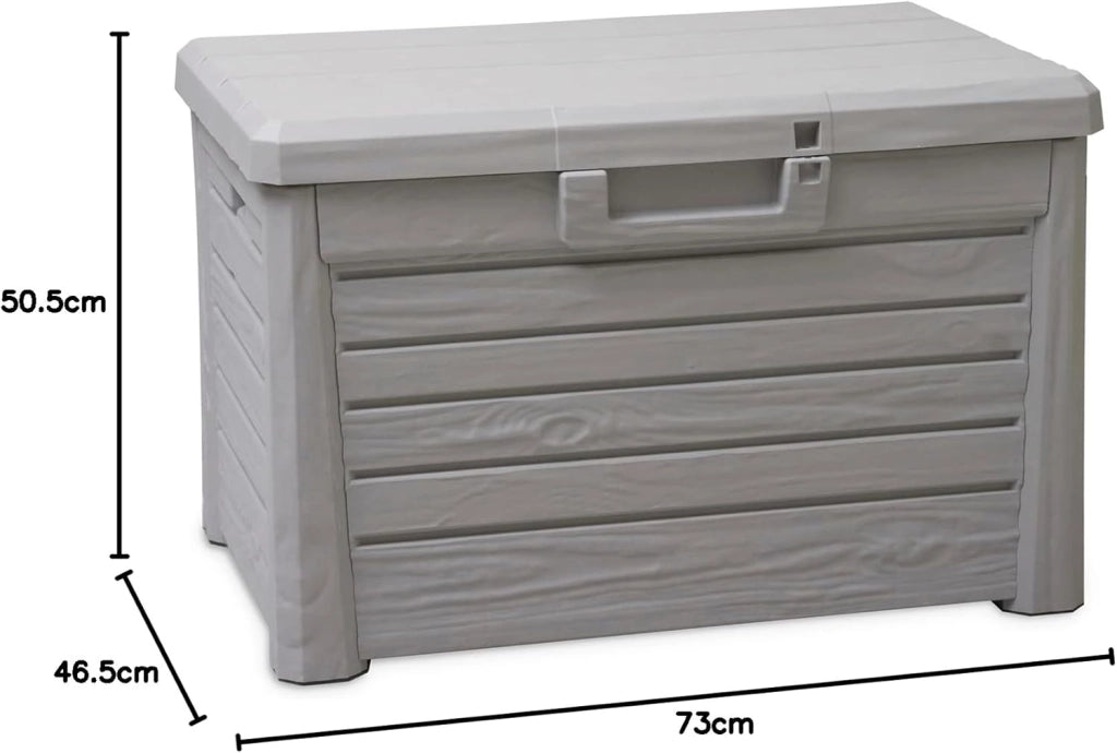 Baule da esterno e interno Compact Box Florida 120 litri con seduta effetto legno colore grigio tortora Toomax