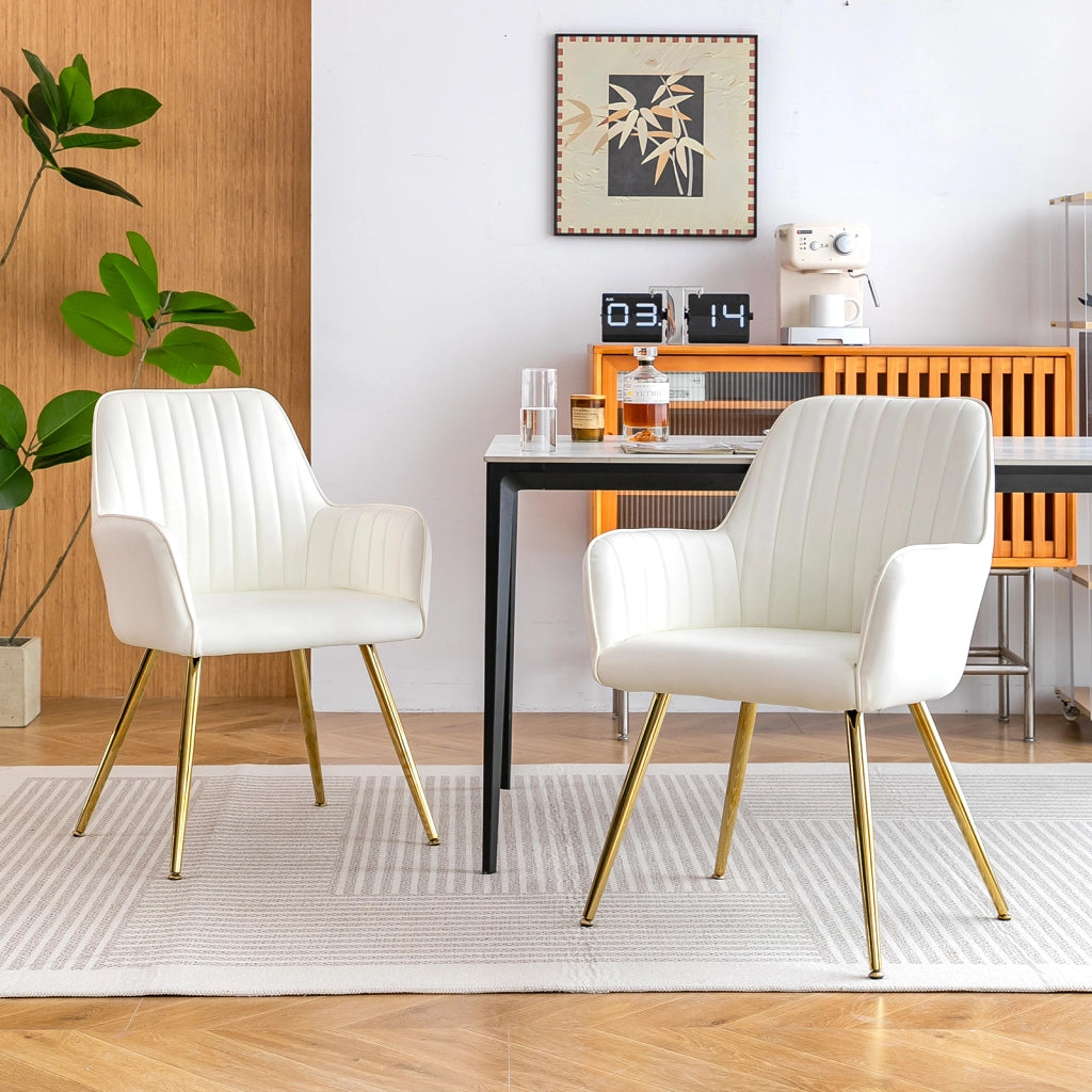 Sedie da Pranzo Set 2 Pezzi con Braccioli ¨C MINIMAL ¨C Tessuto, Gambe in Metallo Dorato