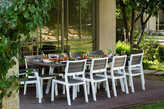 Tavolo Allungabile da Giardino 162-241x100,5x76,5 cm Keter Harmony Bianco e Cappuccino