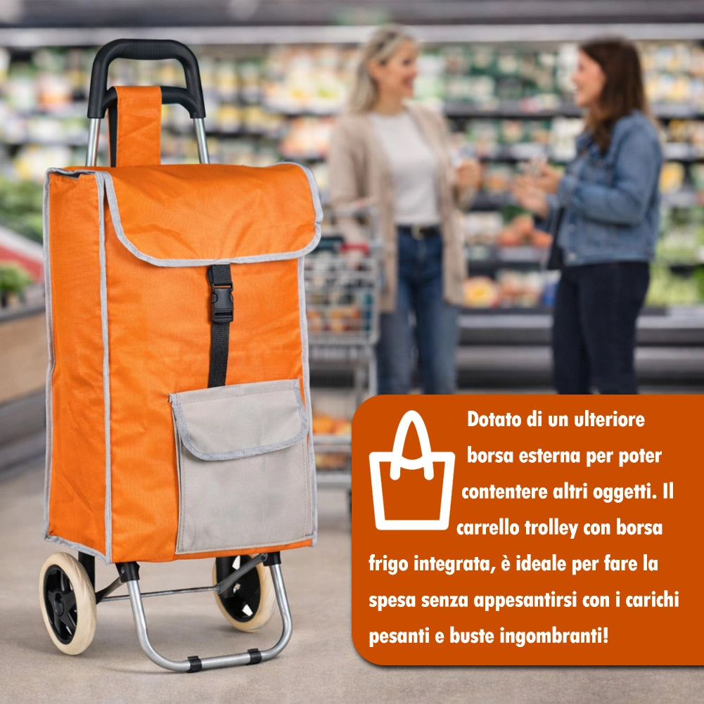 Carrello Trolley Frigo Modello Zeus Arancione Ruote Manico Ergonomico 35x30x90cm
