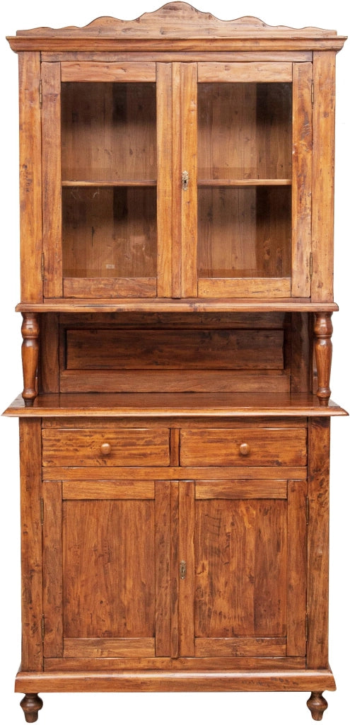 Biscottini Vetrina credenza in legno massello di tiglio finitura noce L107xPR43xH238 cm. Made in Italy