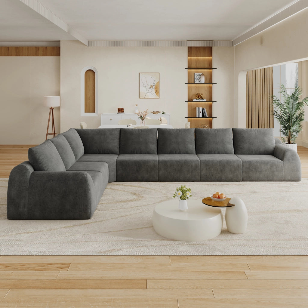 Divano angolare - con imbottitura in schiuma e rivestimento in ciniglia - grigio scuro