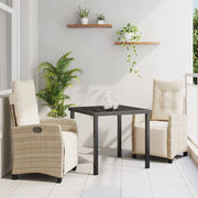 Set da Pranzo per Giardino con cuscino 3 pcs Beige polyrattan