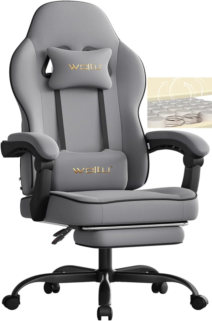 Sedia Gaming, Ampia Sedia da Ufficio Ergonomica Imbottita con Cuscino a Molla, Alta Capacità di Carico, Poltrona per Computer con Schienale Alto e Poggiapiedi, Tessuto a rete, Rosa, GS16rs